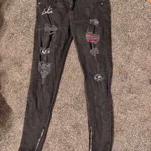 Black Distressed Jeans with Zipper Details